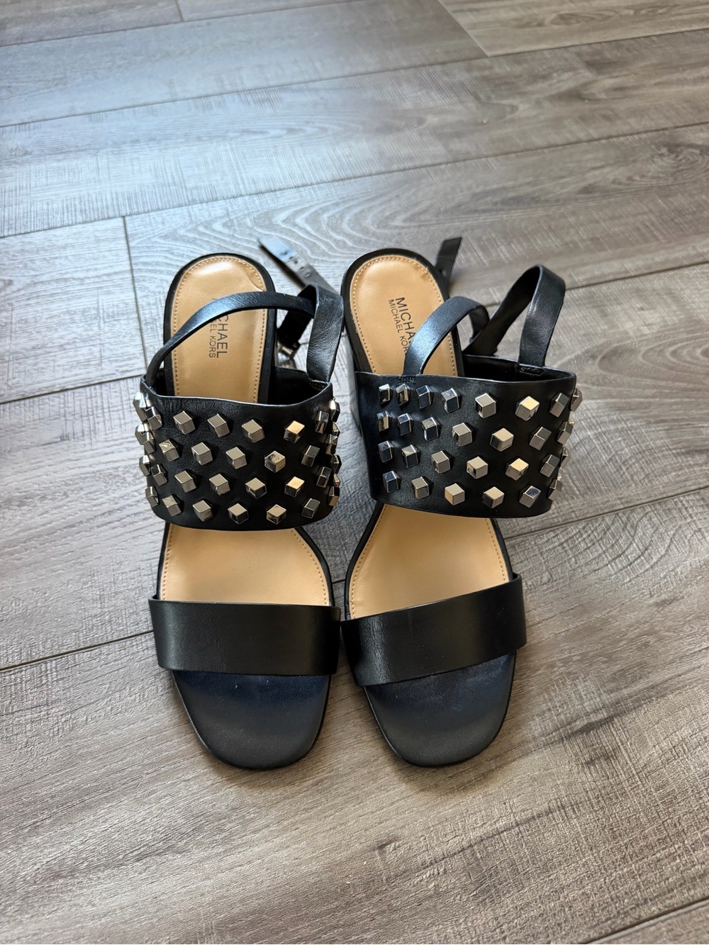 MICHAEL Michael Kors Black Studded Strap Slingback Sandals